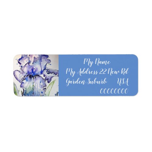 Blue Iris Watercolor Floral Return Address Labels