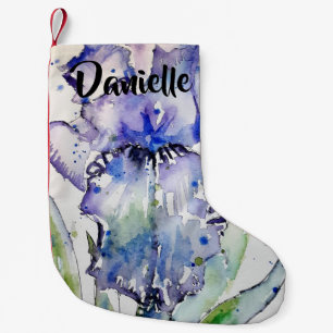 Blue Iris Watercolor Flowers Floral Name Stocking