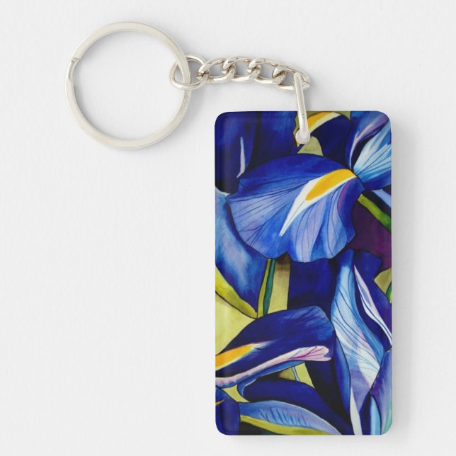 Blue Iris watercolor original art painting Keychain (Front)