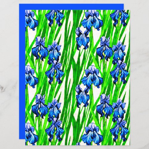 Blue Iris Watercolor Pattern   