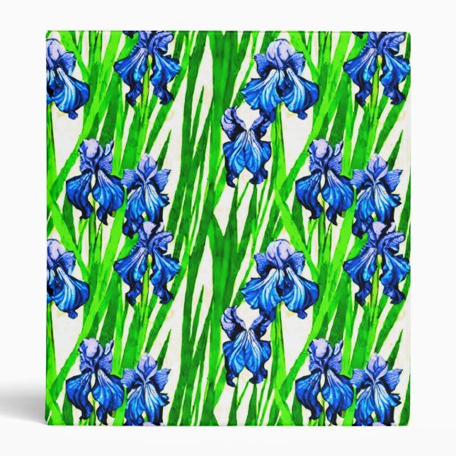 Blue Iris Watercolor Pattern 3 Ring Binder (Front)