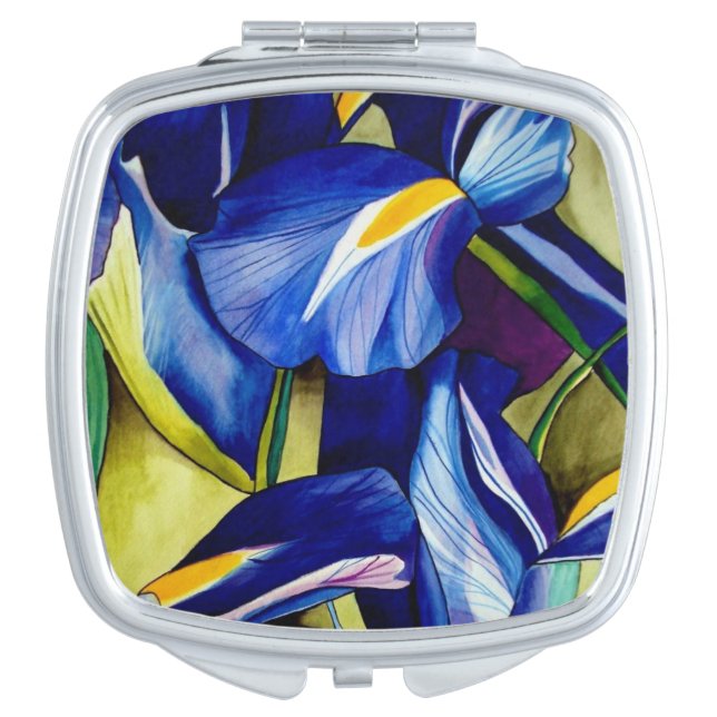 Blue Iris watercolour art Mirror For Makeup (Front)