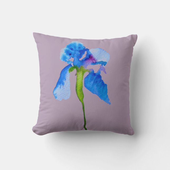 Blue Iris watercolour floral large flowers Throw Pillow (Front)