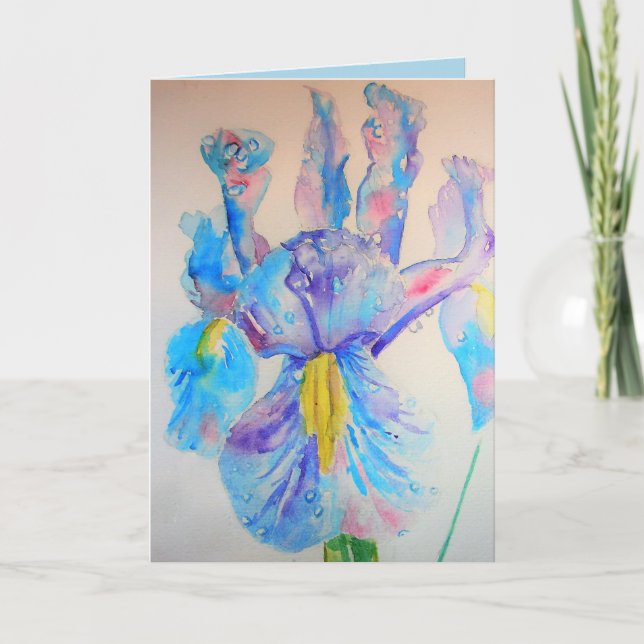 Blue Iris Watercolour flower floral Birthday Card (Front)