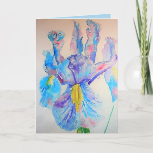 Blue Iris Watercolour flower floral Birthday Card