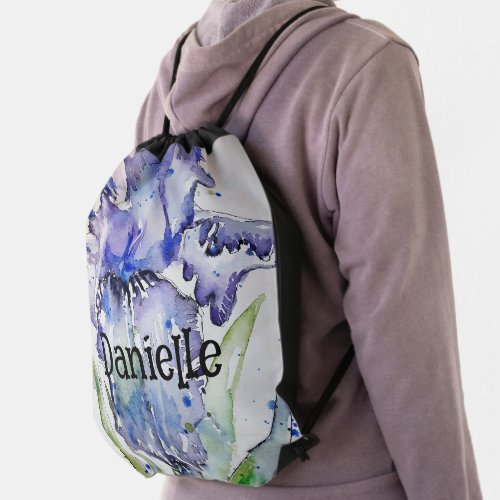 Blue Iris Watercolour Flower Floral Girls Backpack