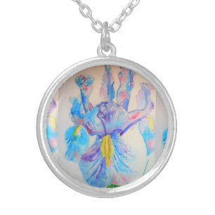 Blue Iris Watercolour Flowers floral gift Necklace