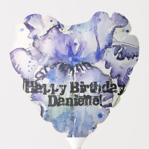 Blue Iris Watercolour Happy Birthday Balloon