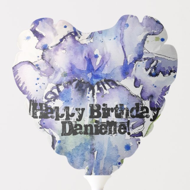 Blue Iris Watercolour Happy Birthday Balloon (Front)