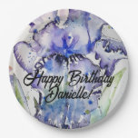 Blue Iris Watercolour Happy Birthday Balloon Paper Plates