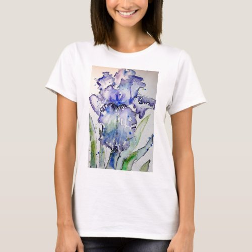 Blue Iris Watercolour painting art T Shirt