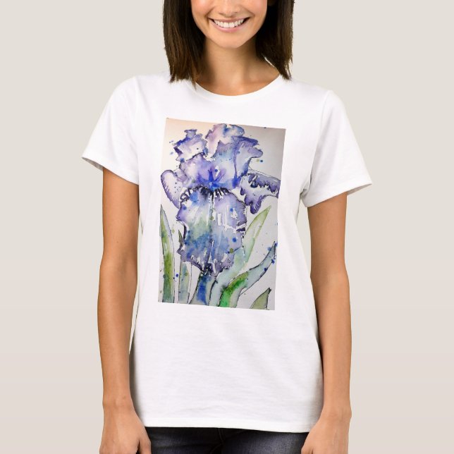 Blue Iris Watercolour painting art T Shirt (Front)