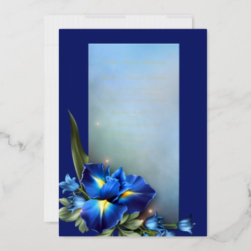 Blue Iris Wedding  Foil Invitation