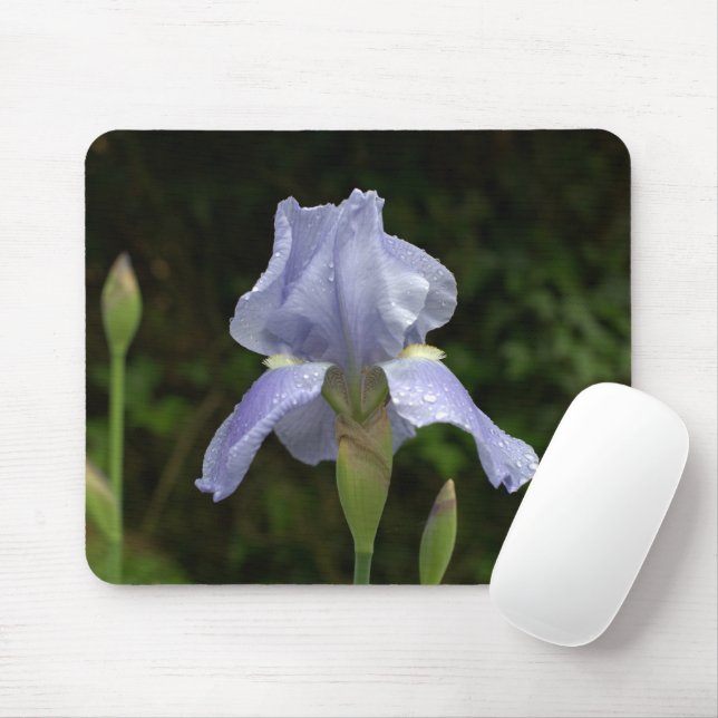 Blue Iris with Raindrops Mousepad (With Mouse)