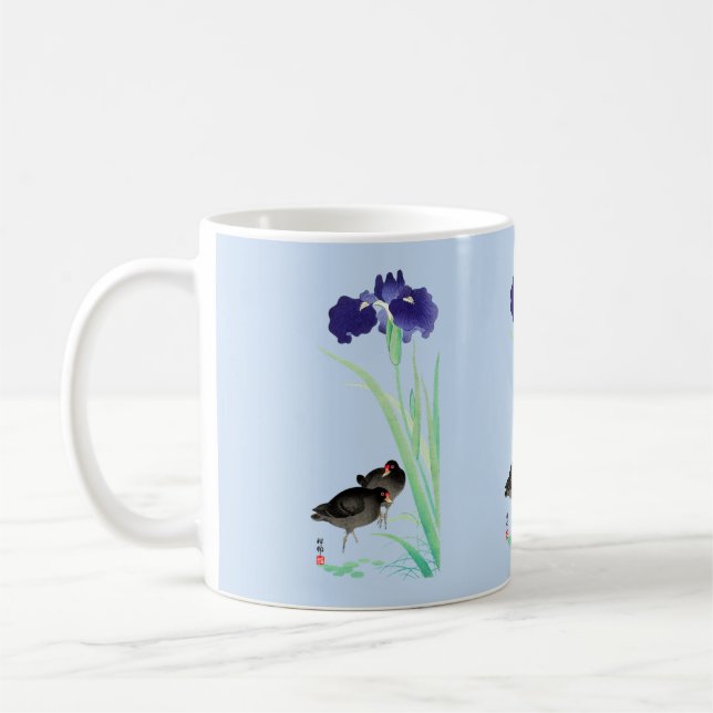 Blue Irises and Moorhens by Ohara Koson Coffee Mug (Left)