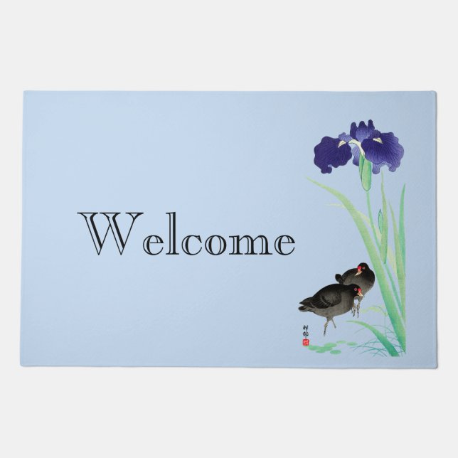 Blue Irises and Moorhens by Ohara Koson Doormat (Front)