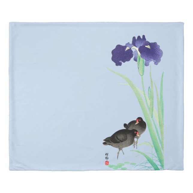 Blue Irises and Moorhens by Ohara Koson Duvet Cover (Front)