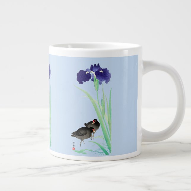 Blue Irises and Moorhens by Ohara Koson Giant Coffee Mug (Right)