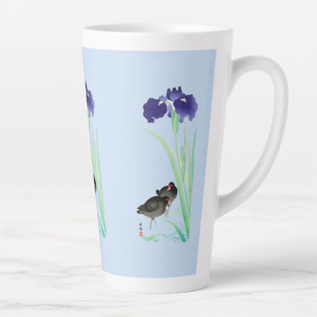 Blue Irises and Moorhens by Ohara Koson Latte Mug (Right)