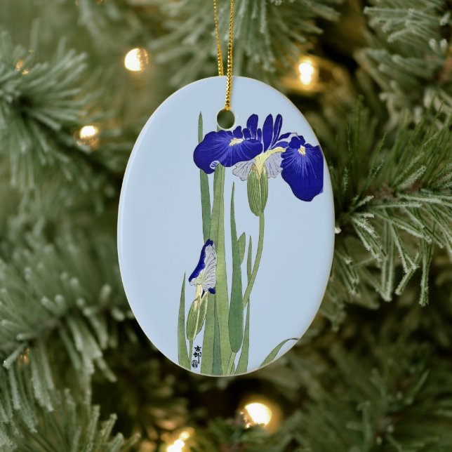 Blue Irises by Ohara Koson Ceramic Ornament (Tree)