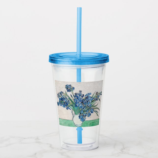 Blue Irises by Vincent Van Gogh Fine Art Acrylic Tumbler (Front)