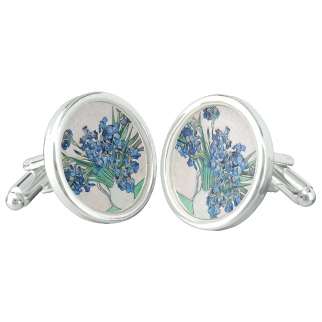 Blue Irises by Vincent Van Gogh Fine Art Cufflinks (Angled)