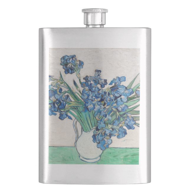 Blue Irises by Vincent Van Gogh Fine Art Flask (Front)