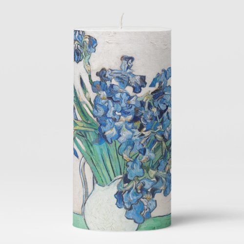 Blue Irises by Vincent Van Gogh Fine Art Pillar Candle