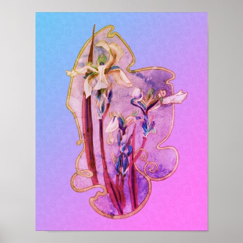 Blue Irises Floral Art Distressed  Poster