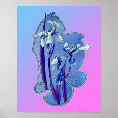 Blue Irises Floral Art Poster