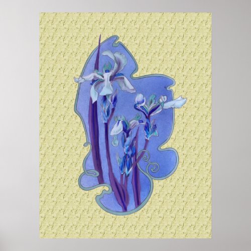 Blue Irises Floral Art Poster