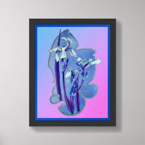 Blue Irises Floral Art Poster Framed