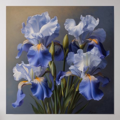 Blue Irises Flower Art Print Poster