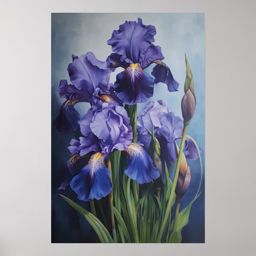 Blue Irises Flower Art Print Poster