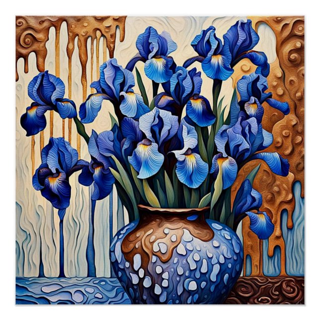 Blue Irises in vase Poster (Front)