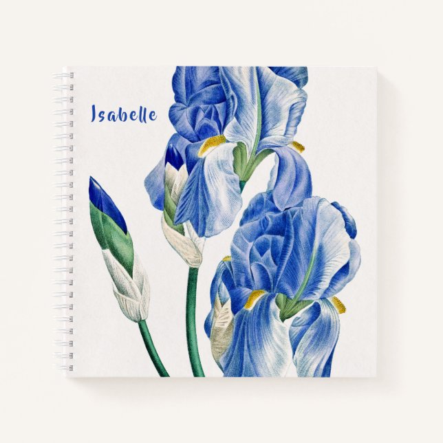 Blue Irises Monogram Notebook (Front)
