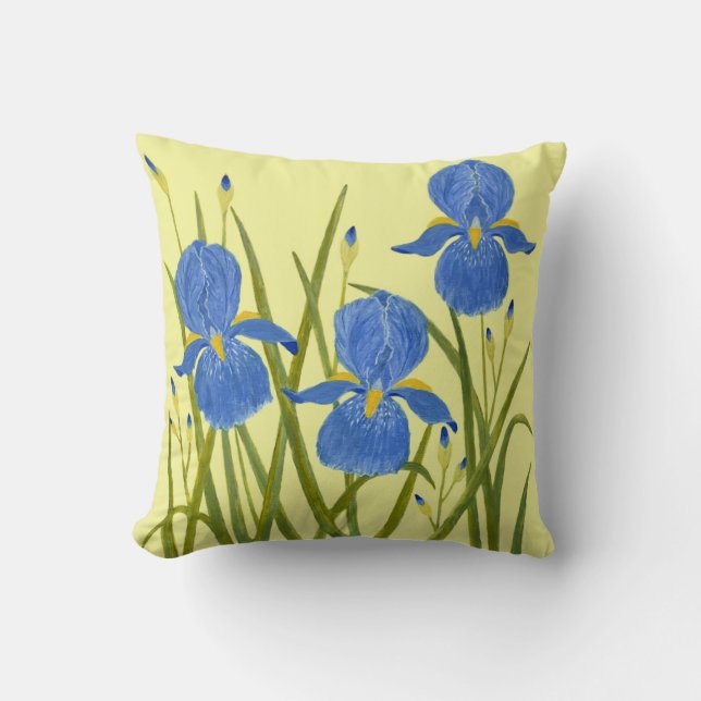 Blue Irises Throw Pillow (Front)
