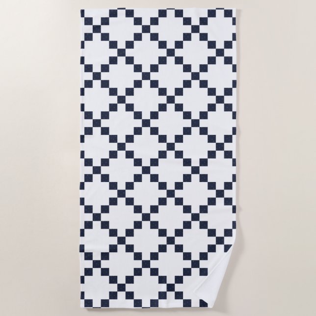 Blue Irish Wedding Chain Quilt Pattern Beach Towel (Front)