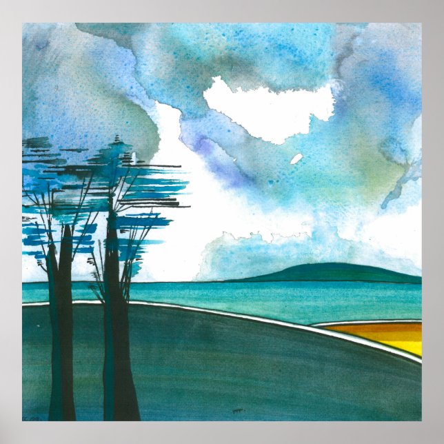 Blue Island Abstract Art Poster/Print 24x24" Poster (Front)
