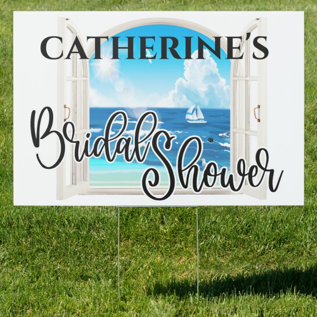 Blue island coastal destination window view sign (Insitu)