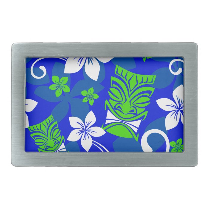 Blue Island Floral Tiki Masks Belt Buckles