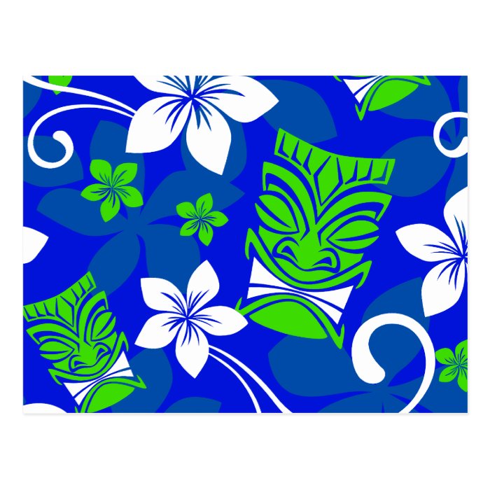 Blue Island Floral Tiki Masks Post Cards