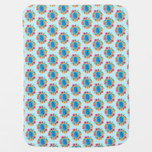 Blue Island Tropical Sea Turtles Floral Baby Blanket