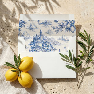 Blue Italian Coastal Toile Wedding Envelope Liner