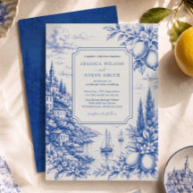 Blue Italian Coastal Toile Wedding Party