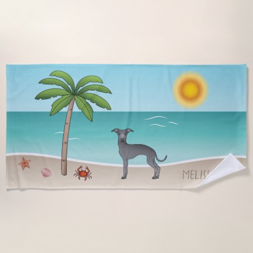Blue Italian Greyhound At Tropical Summer Beach _ Beach Towel