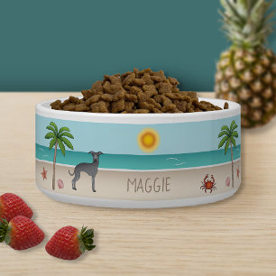 Blue Italian Greyhound At Tropical Summer Beach Bowl