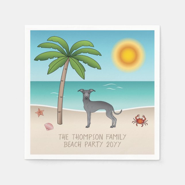 Blue Italian Greyhound At Tropical Summer Beach Napkins (Front)
