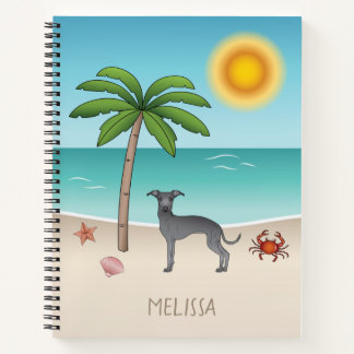 Blue Italian Greyhound At Tropical Summer Beach Notebook