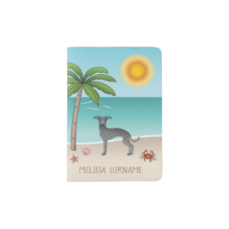 Blue Italian Greyhound At Tropical Summer Beach Passport Holder